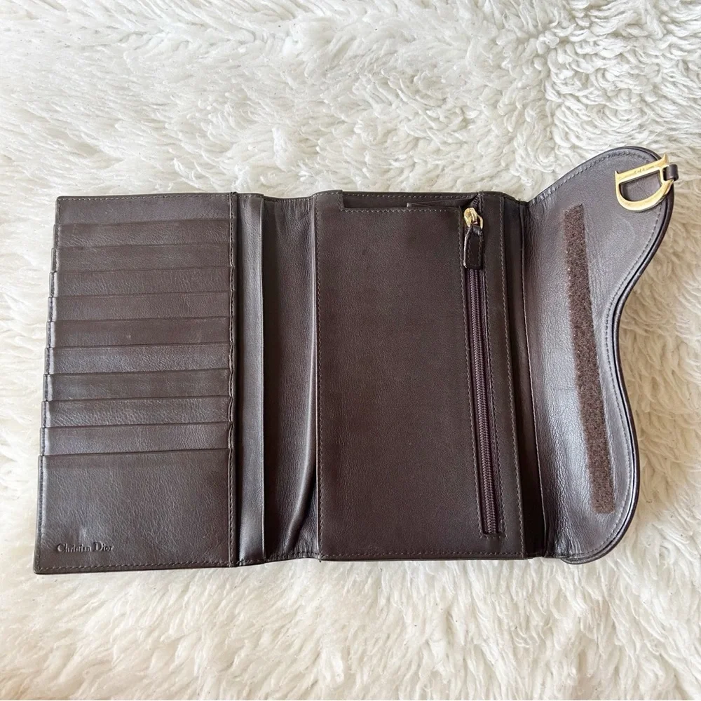 Dior Saddle Wallet Vintage Dark Brown Ostrich Leather - Picture 11 of 12